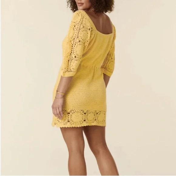 NWT Spell Crochet Doily Puff Sleeve Grannycore Cottagecore Mini Dress Small - Picture 7 of 13